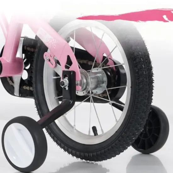 DSVIMOY 16 inch Sporty Kids Bike with Training Wheels and Stand Adjustable Saddle for Boys and Girls Aged 4-8 Years, Pink, 43.3"*20.3"*28.9" image {4}