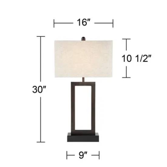 360 Lighting Todd Modern Table Lamp 30" Tall Bronze Rectangular with USB and AC Power Outlet in Base Oatmeal Fabric Shade for Living Room Office House image {5}