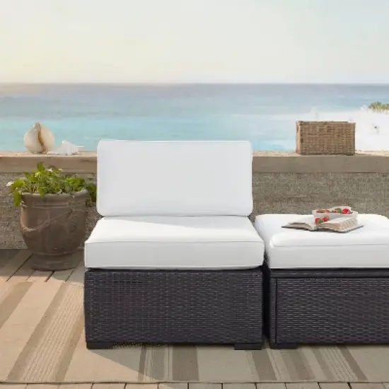 Biscayne Armless Chair with White Cushions Brown - Crosley image {5}