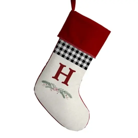 Personalization Mall Festive Foliage Initial Christmas Stocking, Burgundy image {9}