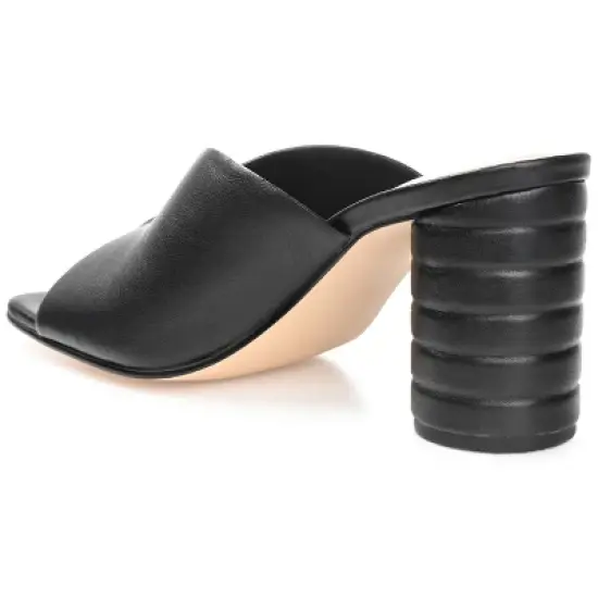 Journee Signature Womens Genuine Leather Karah Slip On Block Heel Open Square Toe Sandals image {6}