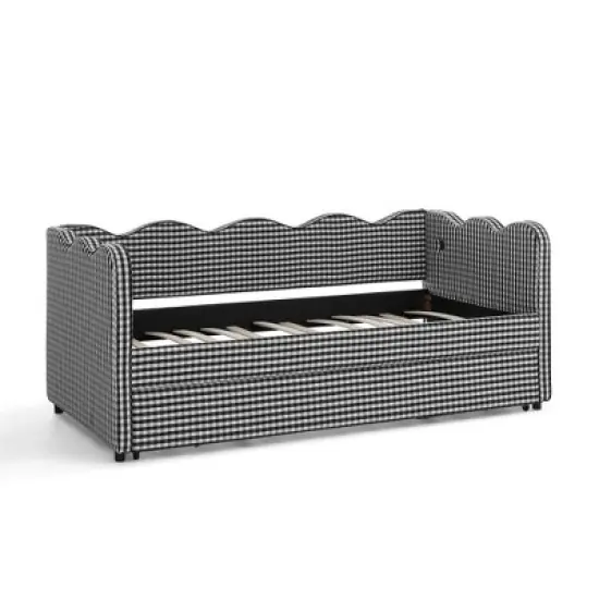 Lycvki Gingham Sofa with Trundle Twin Size Bed Frame No Mattress image {6}