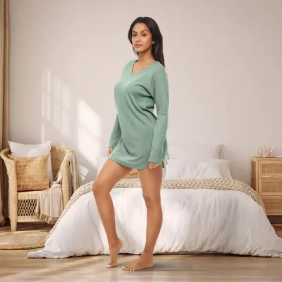 Women's Soft Ribbed Waffle Rib Knit Night Shirt, Oversized Sweater Top Sleep Shirt, Pajamas image {3}