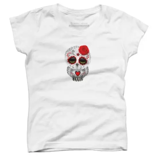 Girl's Design By Humans Cute Red Day of the Dead Sugar Skull Owl By jeffbartels T-Shirt image {5}