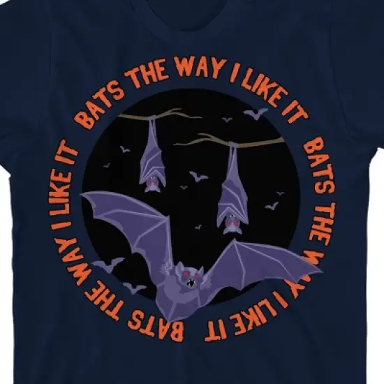 Kids Halloween "Bats the Way I Like It" Unisex Youth Navy Blue Short Sleeve Crew Neck Tee image {1}