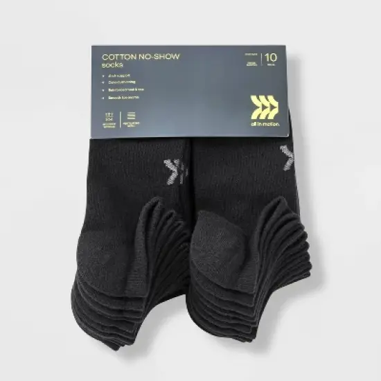 Women's Cushioned Active 10pk No Show Socks - All In Motion&trade; Black 4-10: Arch Support, Zone Cushioning image {1}