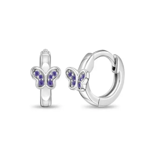 Girl's CZ Butterfly Huggie Hoop Sterling Silver Earrings - In Season Jewelry image {6}
