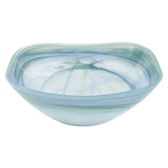 HomeRoots 10" Aqua Blue And White Alabaster Glass Square Salad Bowl image {5}