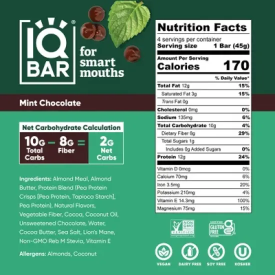IQBAR Mint Chocolate Protein Bars - 6.4oz/4ct image {1}