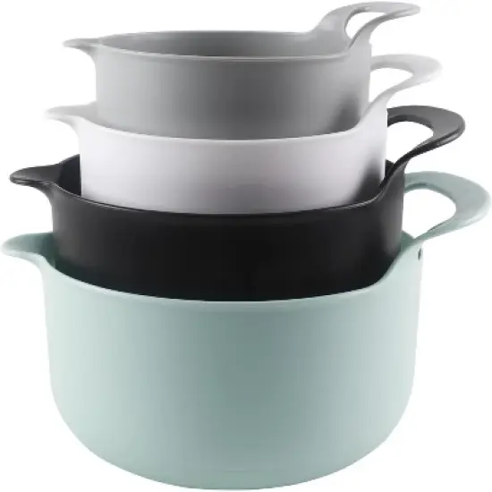 COOK WITH COLOR Nesting Plastic Mixing Bowl Set with Pour Spouts and Handles, Mint, 4 Piece Non-Slip image {6}