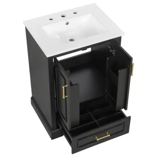 Whisen 30" Bathroom Vanity with Sink, MDF/Solid Wood Frame, 1 Divider Drawer & 2 Soft-Close Doors with Shelf image {11}