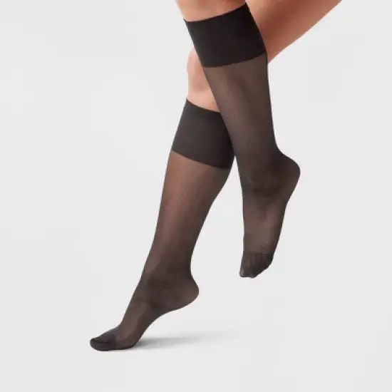 Women's Sheer Fashion Knee Highs - A New Day&trade; Black One Size Fits Most: Solid Pattern, Nylon-Spandex Blend, Closed Toe image {2}