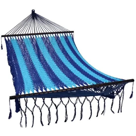 Sunnydaze Heavy-Duty Deluxe Hand-Woven Cotton American-Style Mayan Hammock with Spreader Bars - 770 lb Weight Capacity - Blue image {6}