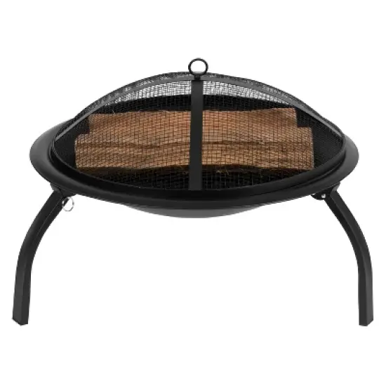 Flash Furniture 22.5" Foldable Wood Burning Firepit with Mesh Spark Screen and Poker image {8}