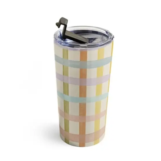 Gigi Rosado Pastel Plaid20 oz Stainless Steel Travel Mug - Deny Designs image {2}