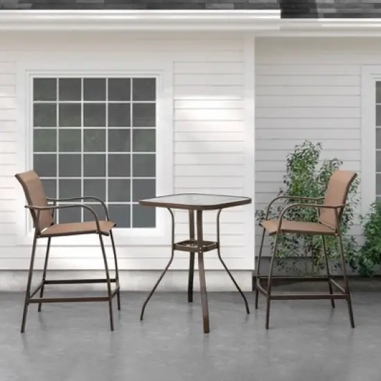 Square Patio Bar Height Table with Tempered Glass Top & Umbrella Hole - Brown - Crestlive Products image {5}