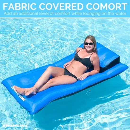 Swimline 9057 Oversized Fabric Covered 1 Person Swimming Pool Air Mattress Inflatable Floating Lounge Raft with Built-In Pillow, Blue image {2}