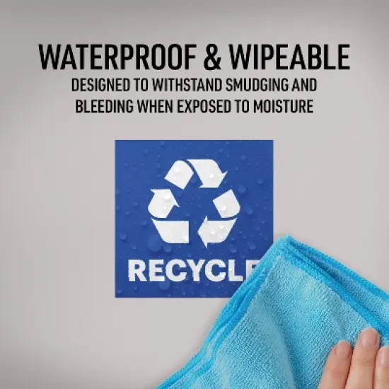 Avery Recycle Stickers, Blue Recycle Signs for Bins, Containers, Trash Cans and Walls, Waterproof, UV Resistant, Preprinted, 4" x 4", 8 Total image {4}