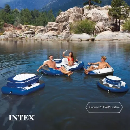 Intex Mega Chill II Inflatable 72 Can Beverage Cooler Bundled with River Run I 1 Person Inflatable Floating Lounge Water Raft (4 Pack) image {3}