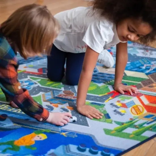 KC CUBS | Justice League Boy & Girl Kids Metropolis City Road Car Vehicle Traffic Educational Learning & Game Nursery Classroom Rug image {3}