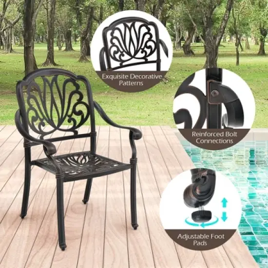 Tangkula 2 Pieces Cast Aluminum Chairs Set of 2 Stackable Patio Dining Chairs w/ Armrests image {4}