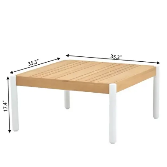 Modular Outdoor Corner Sofa Set Wood Grain Texture Sectional w/ Chaise Longue & Ottoman + Square Coffee Table image {5}