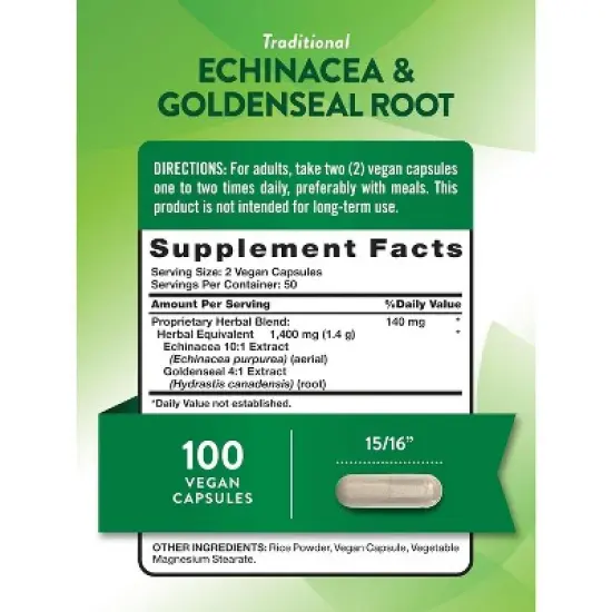 Nature's Truth Echinacea & Goldenseal Root 1400mg | 100 Capsules image {1}