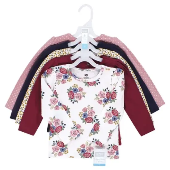 Hudson Baby Infant and Toddler Girl Long Sleeve T-Shirts, Blush Navy Floral image {1}