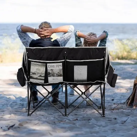 VINGLI Oversized Double Camping Chair for Adult，Loveseat Camping Chairs 2 Person Heavy Duty Lawn Chairs with Cup Hold for Beach/Outdoor image {1}