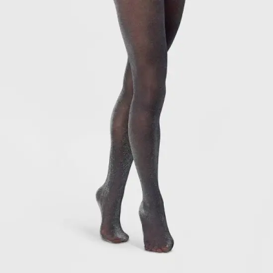 Women's Opaque Sparkle Tights - A New Day&trade; Black/Silver image {2}