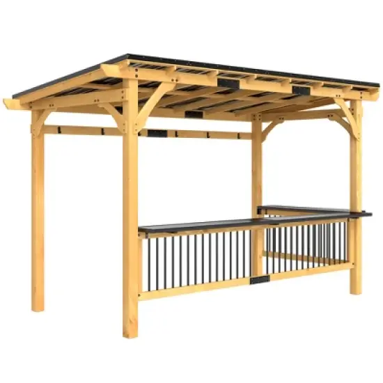 Outsunny 13' x 6' Wooden Grill Gazebo, Hardtop Outdoor BBQ Gazebo with with Metal Roof, 2 Bar Shelves and 6 Hooks for Patio, Deck, Yard, Natural image {6}