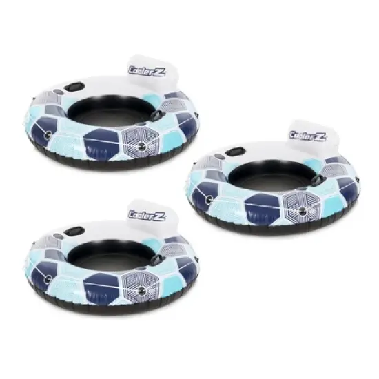 Bestway 15496 CoolerZ Rapid Rider Inflatable River Lake Pool Inner Tube Float with Built In Backrest and Wrap Around Grab Rope, Blue Hexagon image {6}
