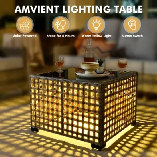 XIZZI All-Weather Rattan Furniture, Sectional Sets w/ Optional Solar Light-Up Coffee Table & Ottoman, Choose 6-9pc Configs in 8 Fade Resistant Colors image {8}