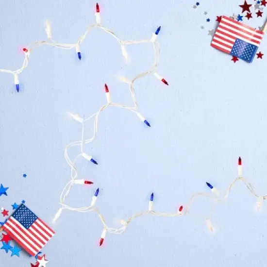 Brite Star Patriotic Chasing Mini Light Set - Red, Clear and Blue - 34ft White Wire - 150ct image {1}