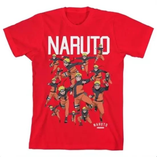 Naruto Shippuden Character Shadow Clone Squad Art Youth Boys Red Graphic Tee-L image {1}