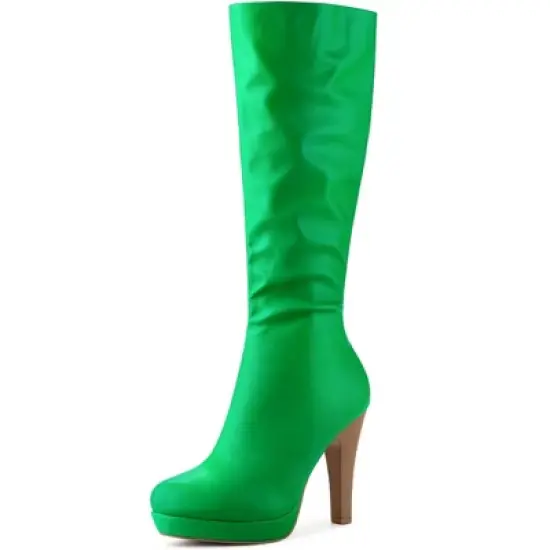 Allegra K Women's Chunky Heel Round Toe Platform Knee High Boots image {10}