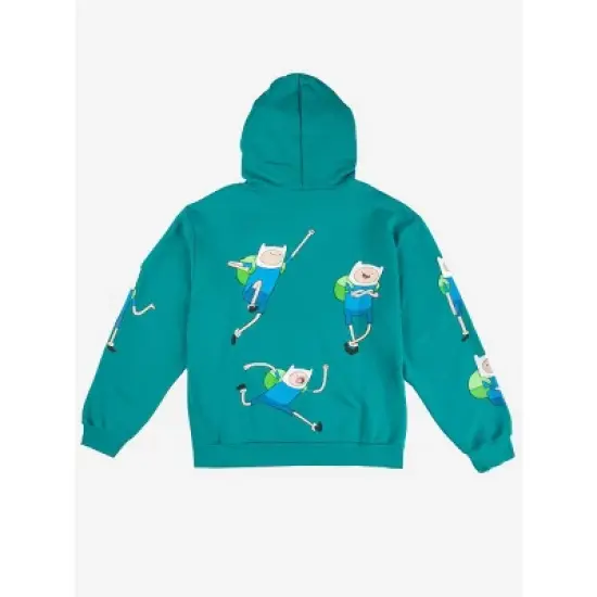 Adventure Time Finn Puff Print Long Sleeve Turquoise Adult Hooded Sweatshirt image {1}