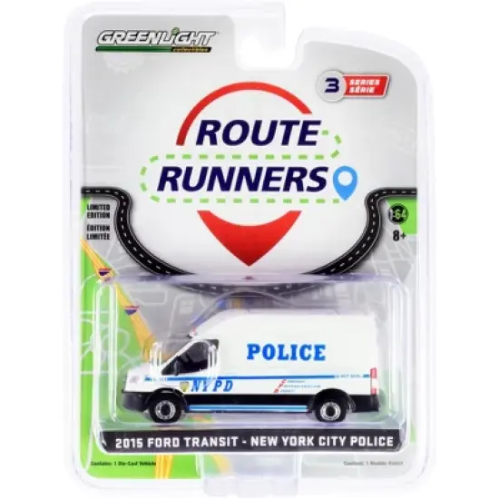 2015 Ford Transit LWB High Roof Police Van White "New York City" "NYPD" "Route Runners" 1/64 Diecast Model by Greenlight image {2}