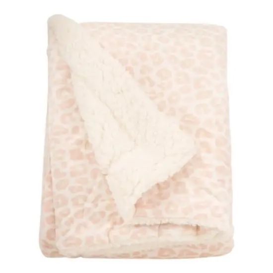 Nicole Miller Mauve Stripe Printed Mink/Sherpa Throw Blanket - Blue image {3}