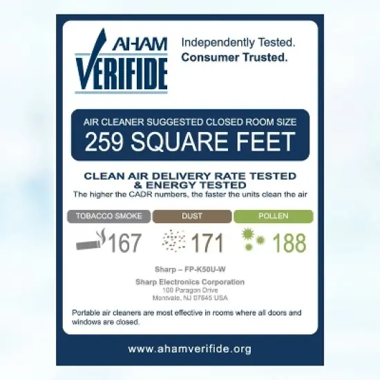 Sharp 259 sq. ft. Plasmacluster Ion Air Purifier True HEPA Rooms image {8}