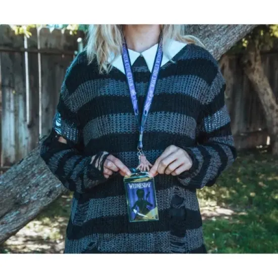 Silver Buffalo Addams Family Wednesday Silhouette Lanyard with ID Badge Holder and Thing Charm image {4}