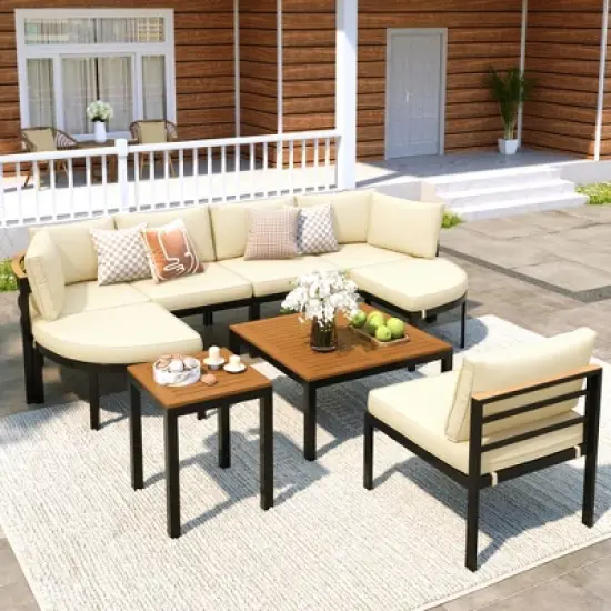 9 PCS Outdoor Sectional Sofa Set Patio Seating Group Outdoor Conversation Set Modular Garden Furniture Set with Table & Cushions - ModernLuxe image {1}