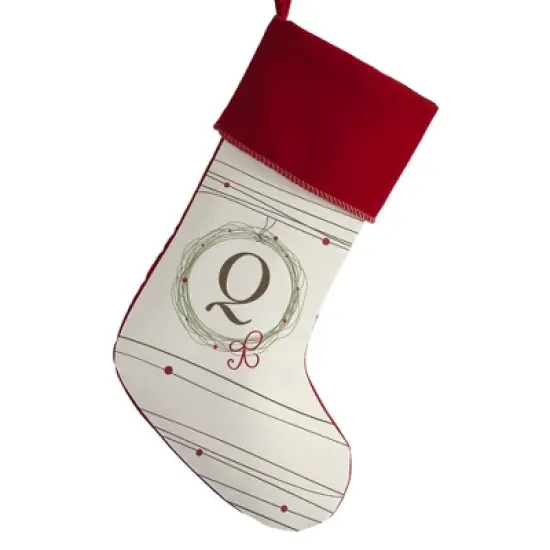 Personalization Mall Holiday Wreath Initial Christmas Stocking, Burgundy image {19}