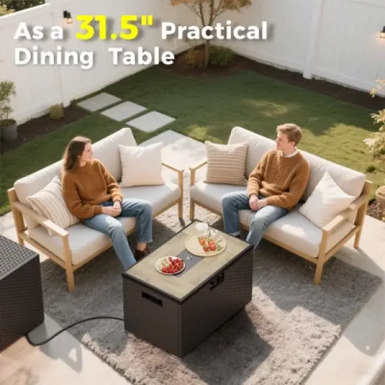 Evita 31.5" Rectangle Outdoor Fire Pit Table with 40,000 BTU Output with Windshield, Glass Stones, Waterproof Cover image {7}