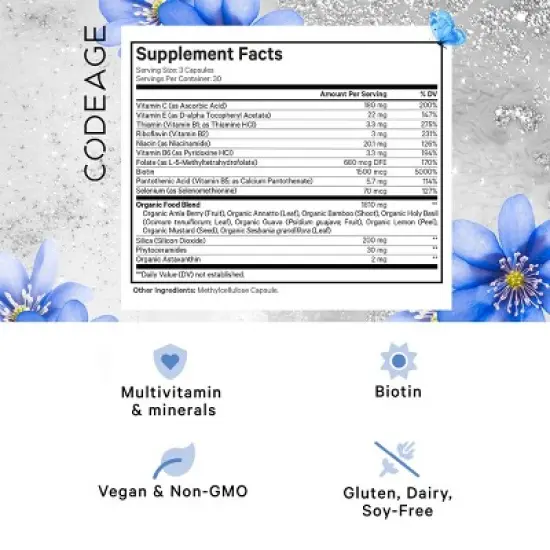 Codeage Beauty Tonic, Biotin, Vitamin C & E, Vegan Collagen Builder Daily Supplement - 90ct image {2}