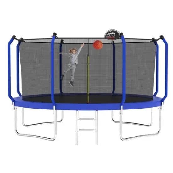 QingMoon 12FT UV Protected Trampoline  With Jumping Mat, Safety Fence Combination,Basketball,Ladder Recreational Trampoline For Kids And Adult image {6}