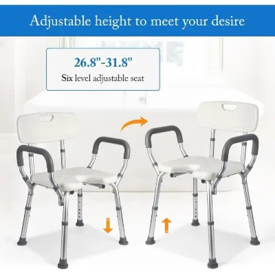 U-Shaped Shower Seat with Adjustable Height,Padded Armrests and Backrest,350 Lb Capacity,Slip-Resistant Bathtub Shower Chair for Seniors and Disabled image {3}