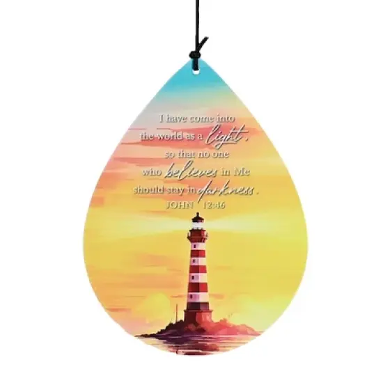 Dicksons Lighthouse John 12:46, Teal 34.75 x 4.6 Inch Aluminum/Wood Noisemaker Windchime image {1}