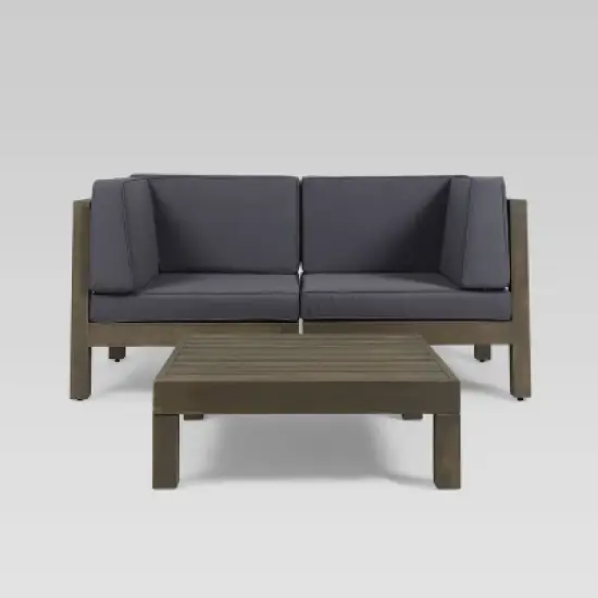 Oana 3pc Acacia Modular Loveseat and Table Set - Gray/Dark Gray - Christopher Knight Home image {1}