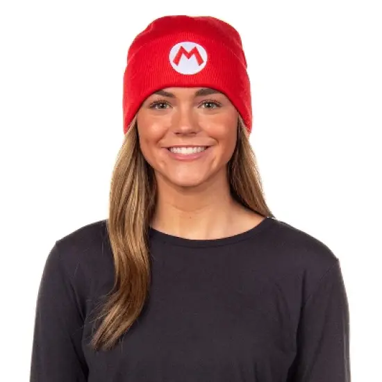 Nintendo Beanie | Super Mario Bros. Mario and Luigi Embroidered Patch 2-Pack Knit Cuffed Cold Weather Beanie Set For Men and Women Multicolored image {3}